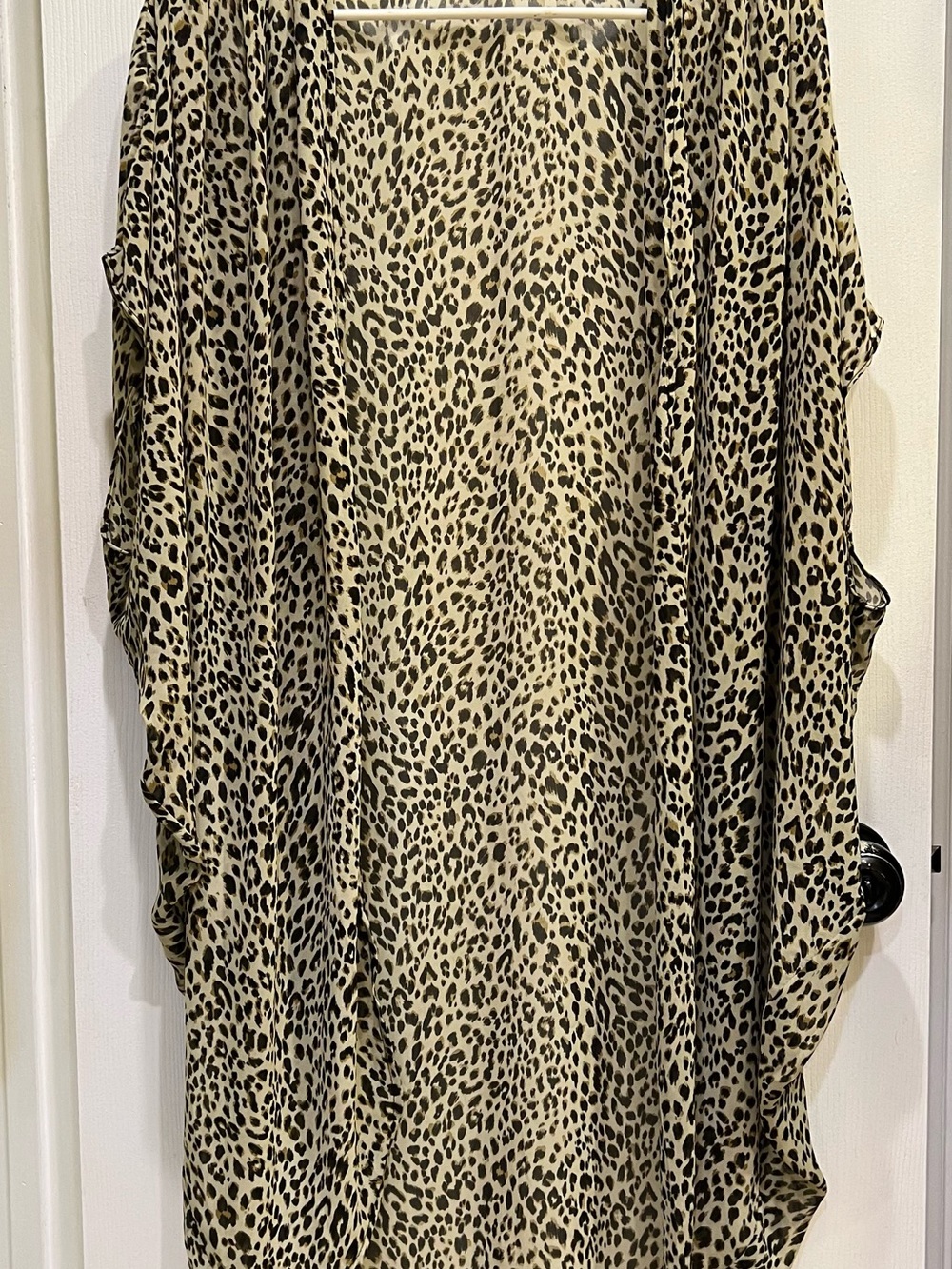 Umgee Leopard Print Sheer Open Front Kimono in Black and Cream S/M